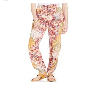 American Rag High Waist Paisley Joggers,Red/Yellow and Cream Color, Size Medium